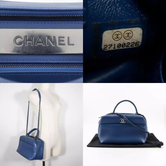 CHANEL Trendy Bowling Bag Handbag 2WAYShoulder Blue Calfskin Women - Picture 3 of 12